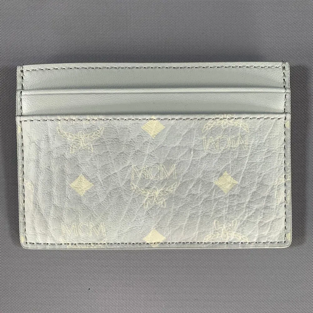 MCM Grey Logo Leather Card Case